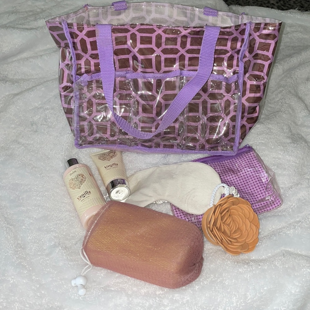 Shower bag with lotion and loofa
